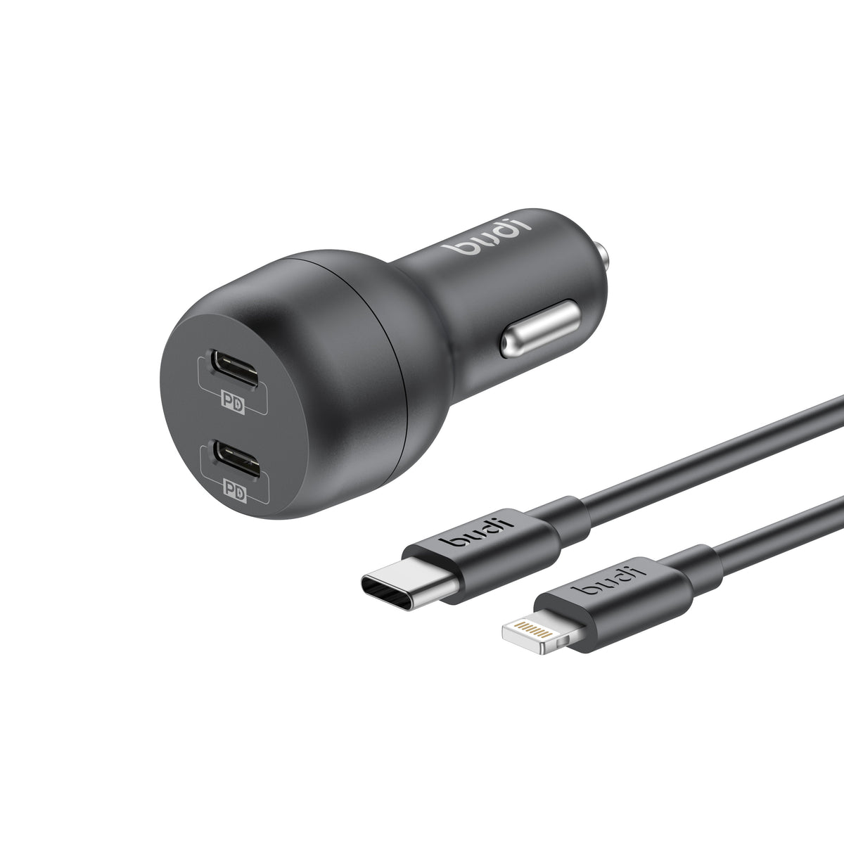 Budi CC062TTTW — Autolader USB-C naar USB-C, 33W, 1 m, wit