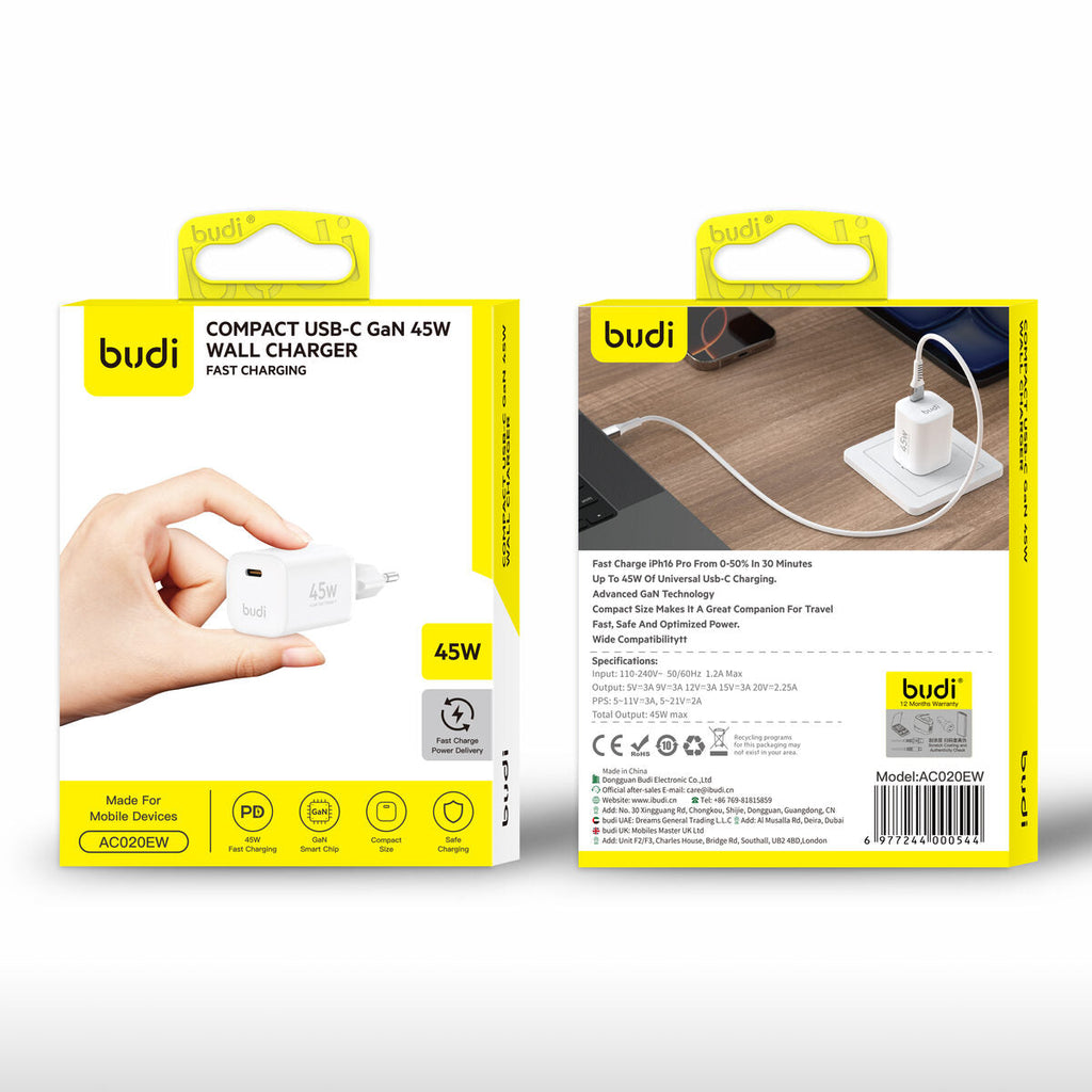 Budi AC020EW — Oplader 45W