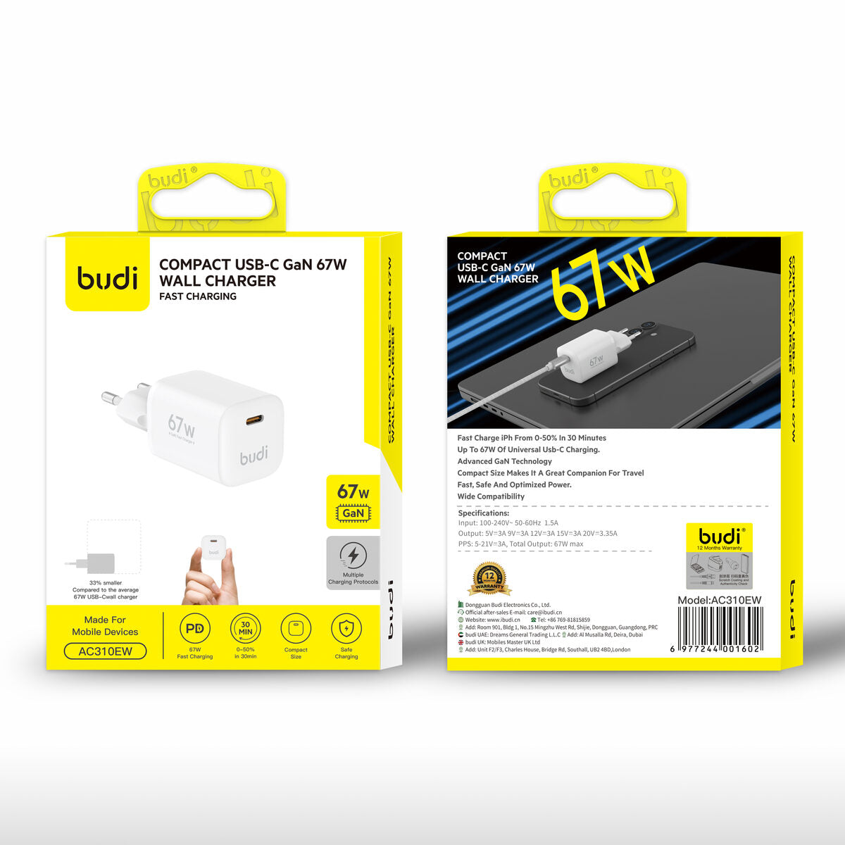 Budi AC310EW — Oplader 67W
