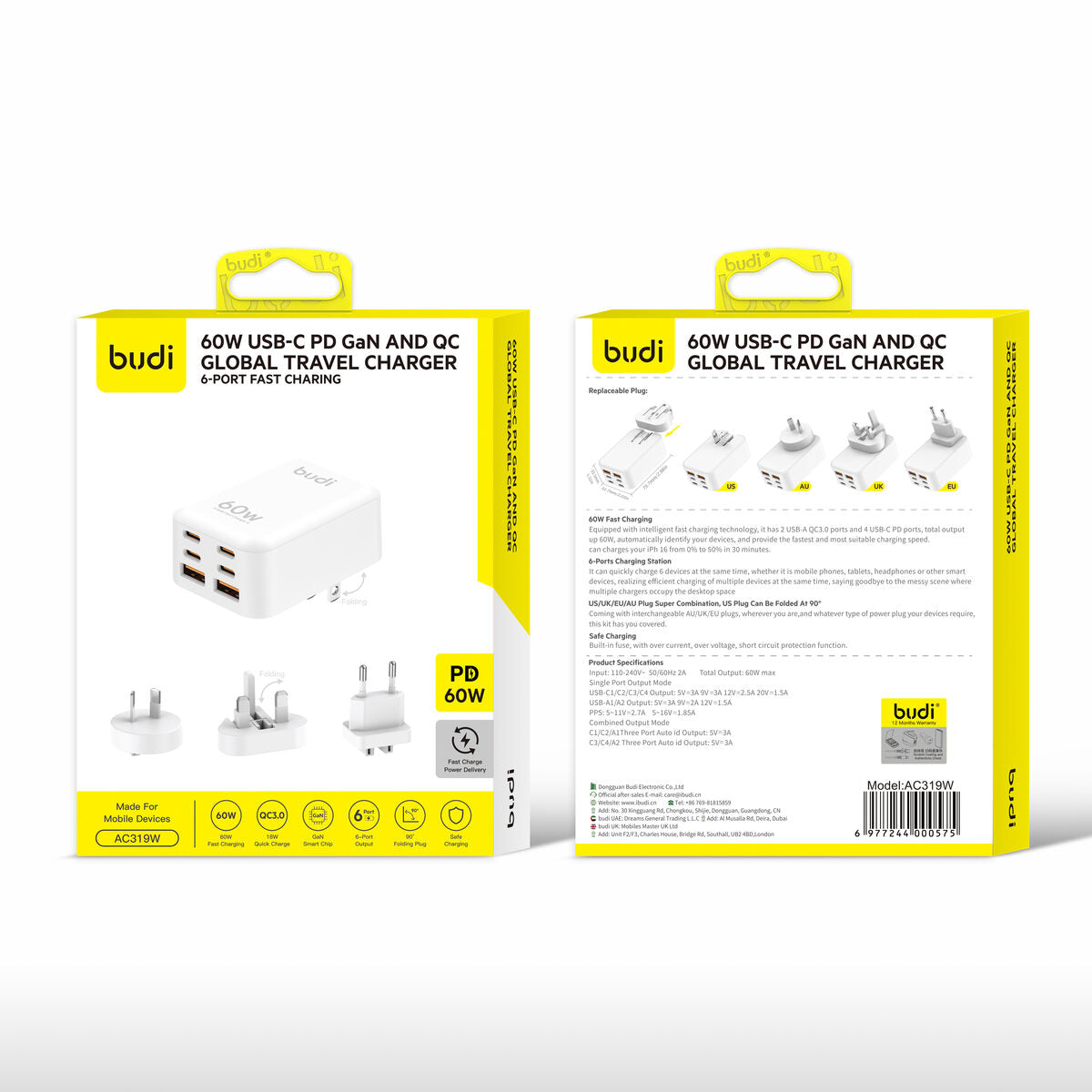 Budi AC319W — Oplader 60W
