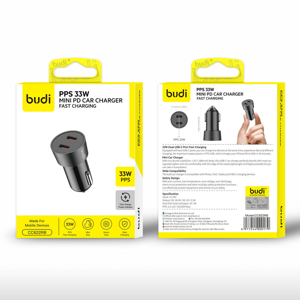 Budi CC622RB — Autolader 33W, zwart