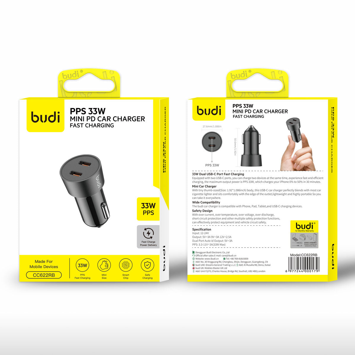 Budi CC622RB — Autolader 33W, zwart