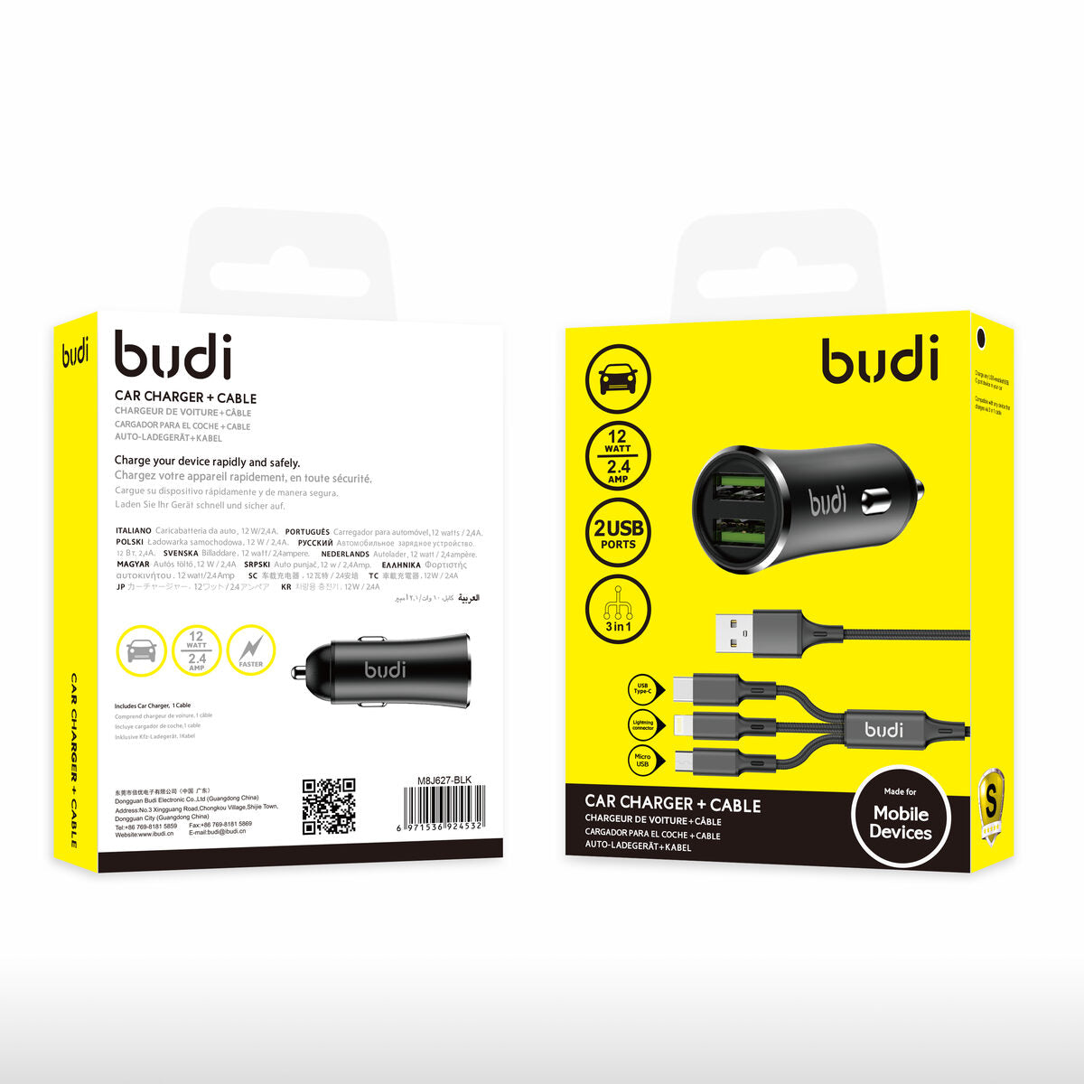 Budi CC627B — Autolader 3-in-1, zwart