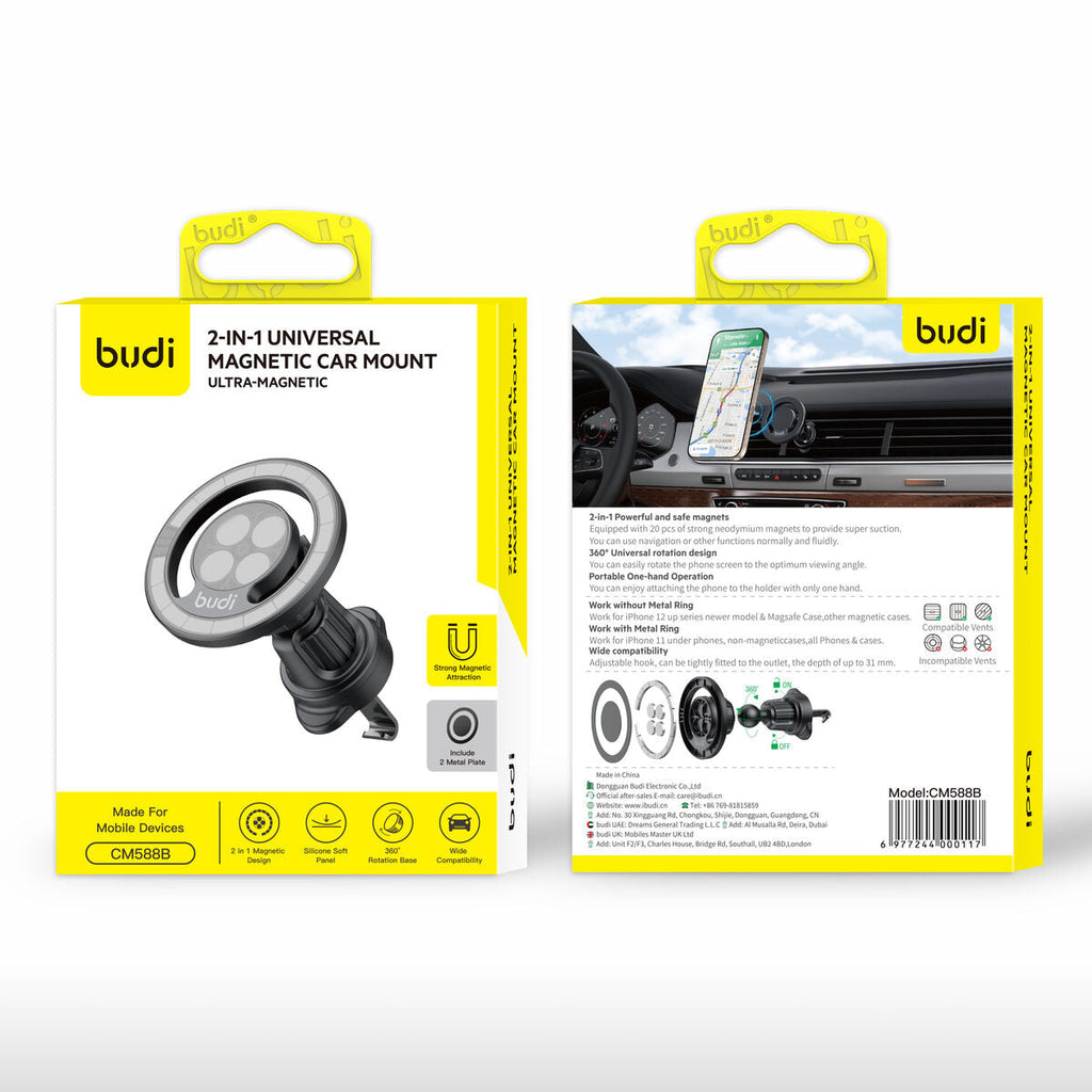 Budi CM588B — Telefoonhouder 2-in-1, zwart
