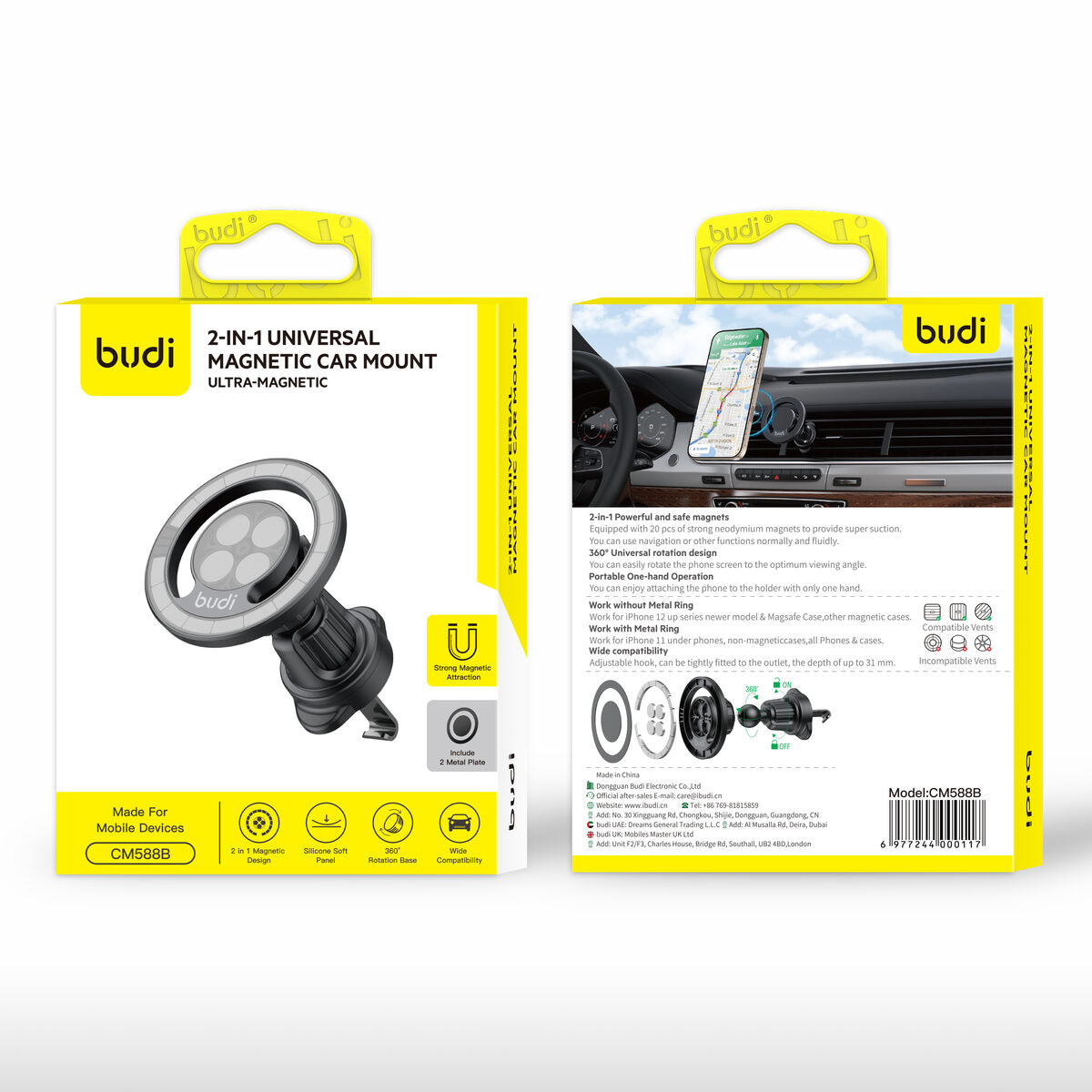 Budi CM588B — Telefoonhouder 2-in-1, zwart