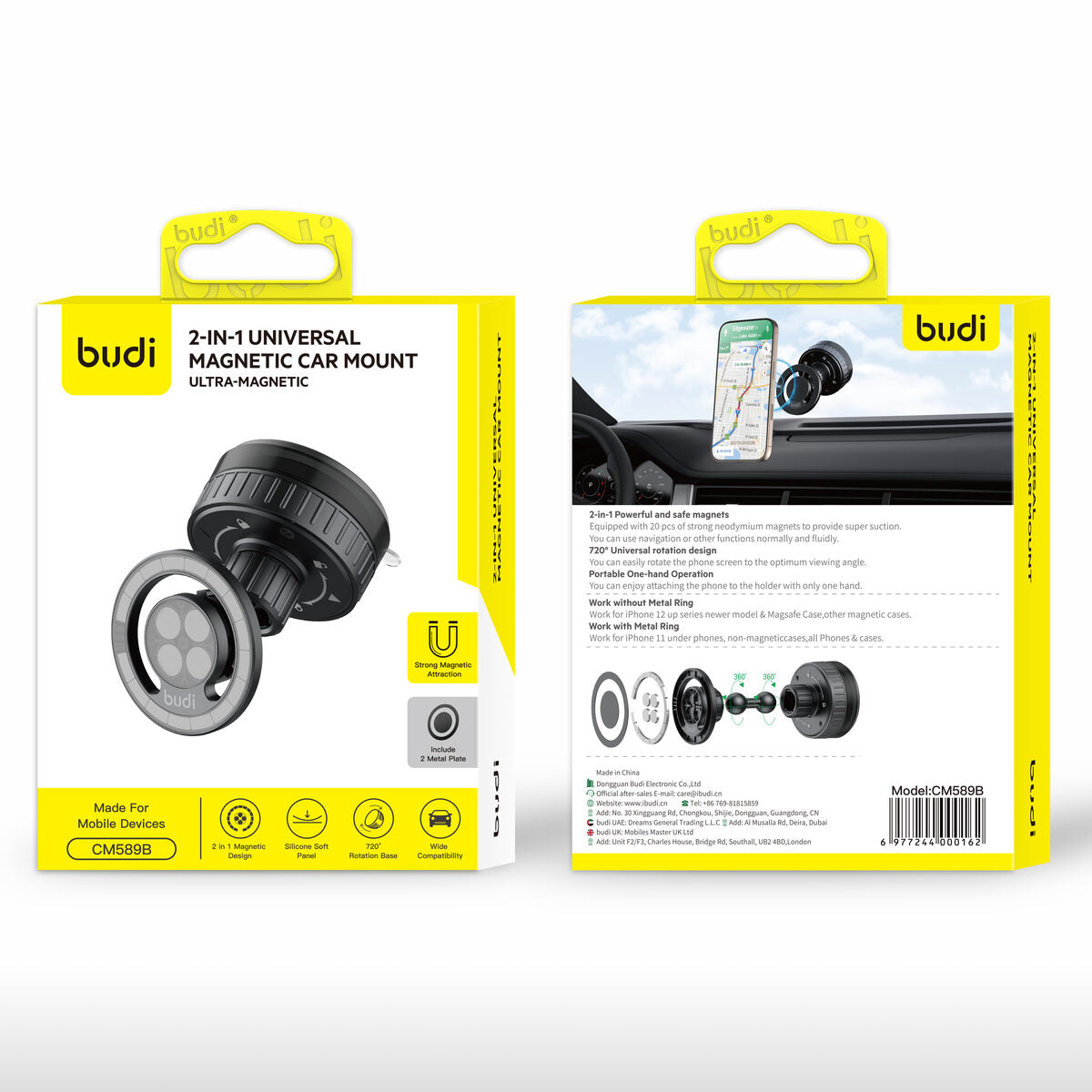 Budi CM589B — Telefoonhouder 2-in-1, zwart