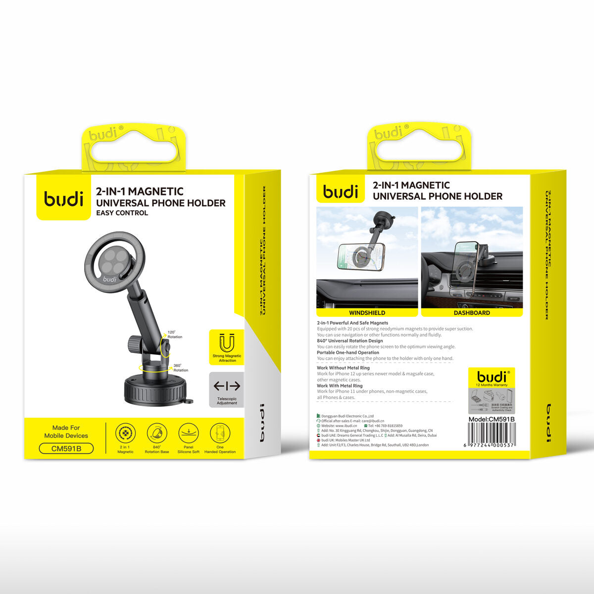 Budi CM591B — Telefoonhouder 2-in-1, zwart