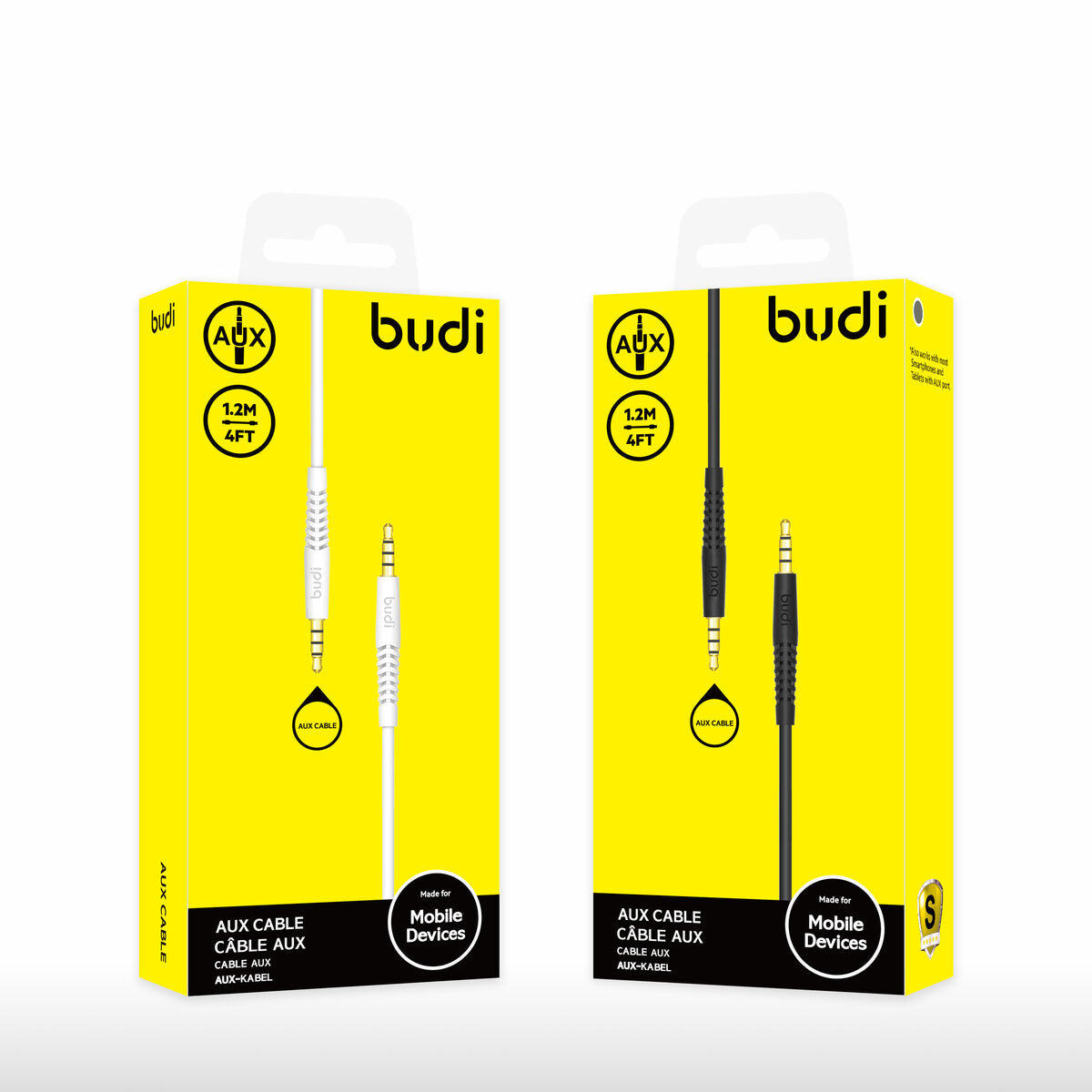 Budi DC150AUX12B — Audiokabel 3,5 mm naar 3,5 mm, 1.2 m, black white