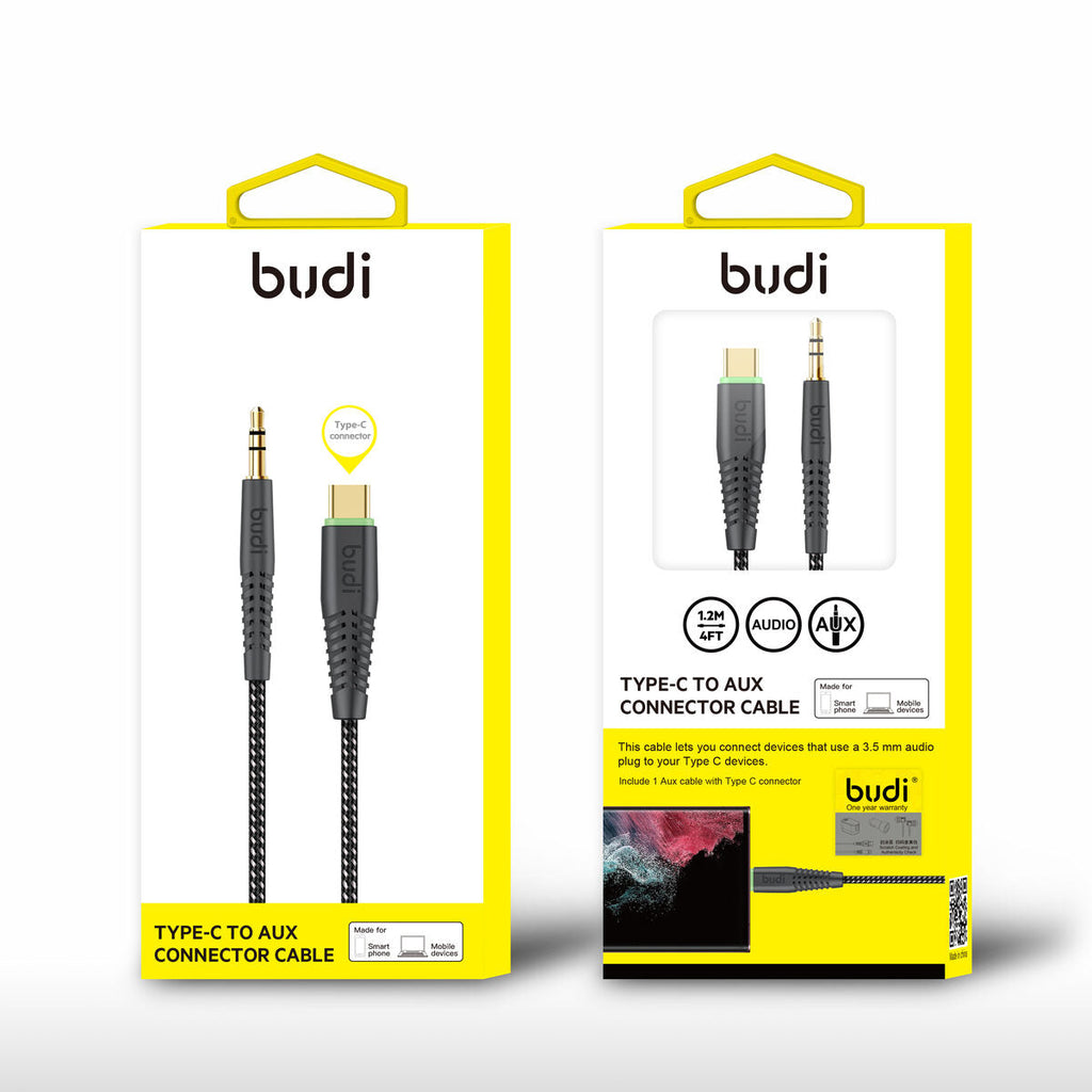 Budi DC150TXA12B — Kabel USB-C naar 3,5 mm, 1.2 m