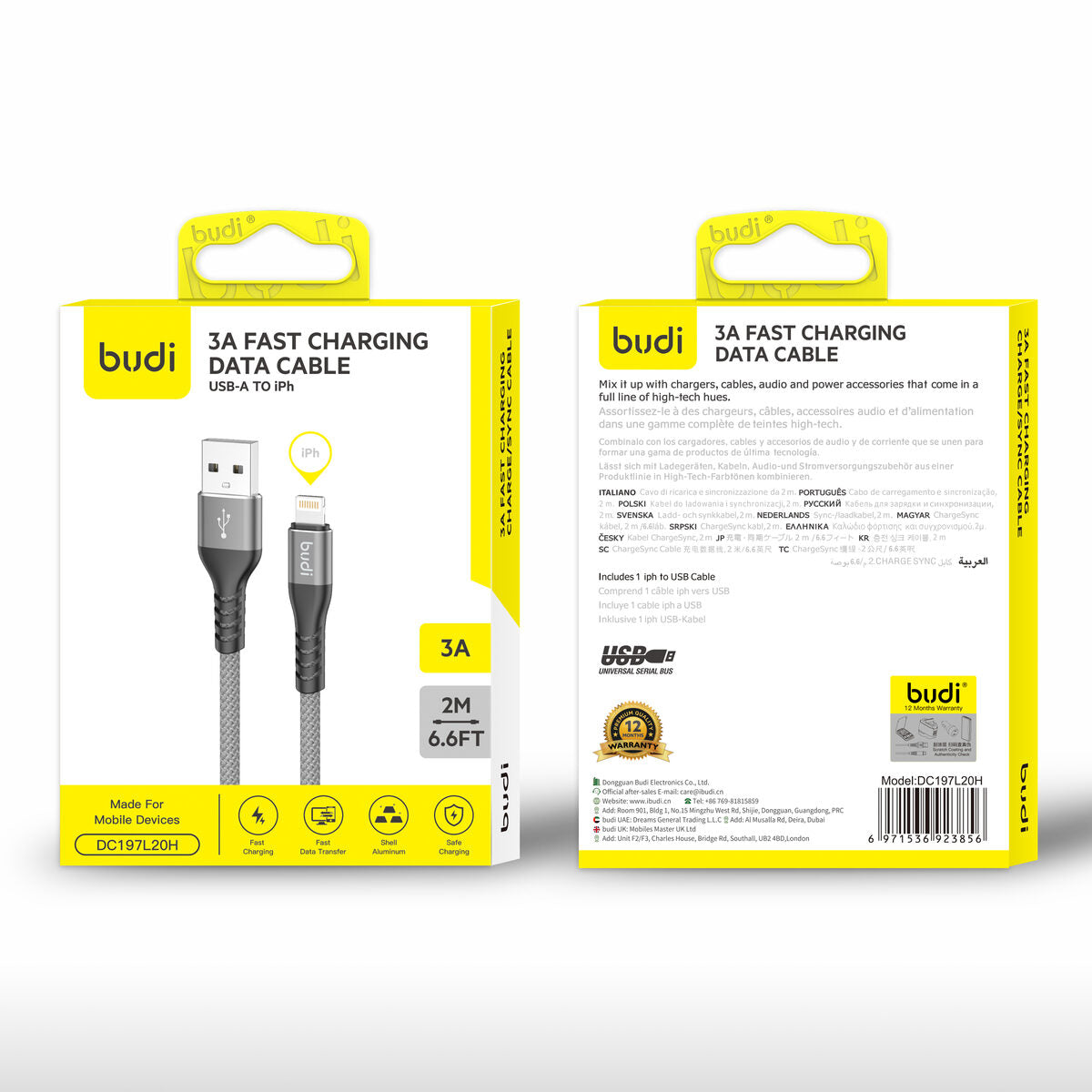 Budi DC197L20H — Kabel USB-A naar Lightning, 2 m