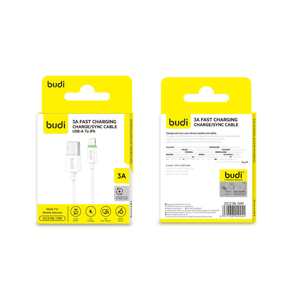 Budi DC218L10W — Kabel USB-A naar Lightning, 1 m