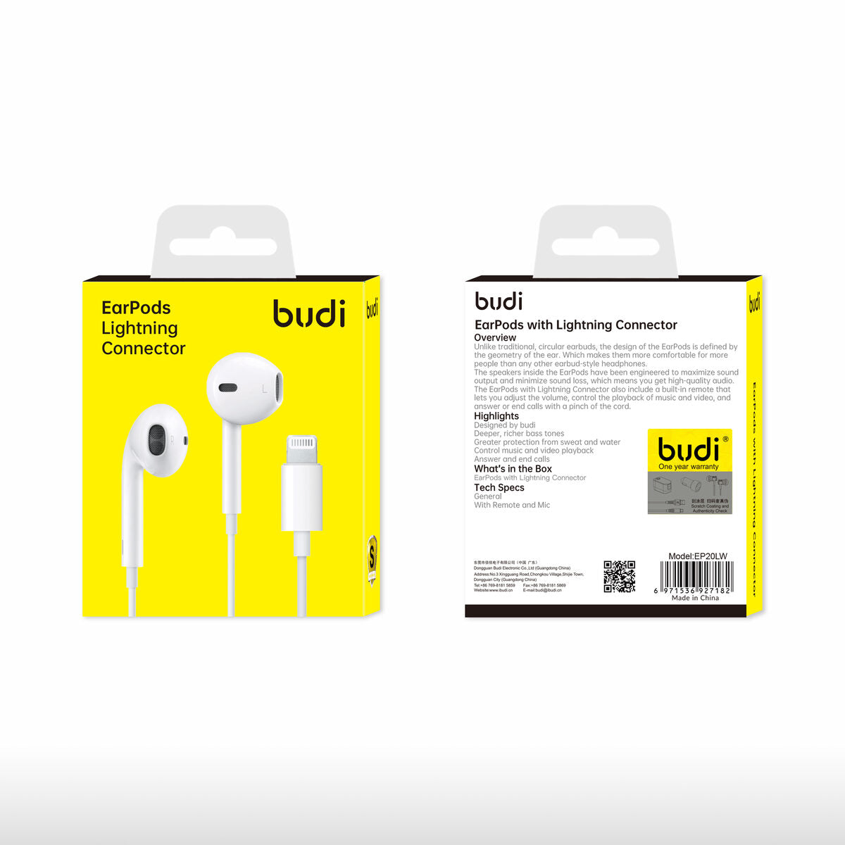 Budi EP20LW — Oordopjes 1.2 m, wit