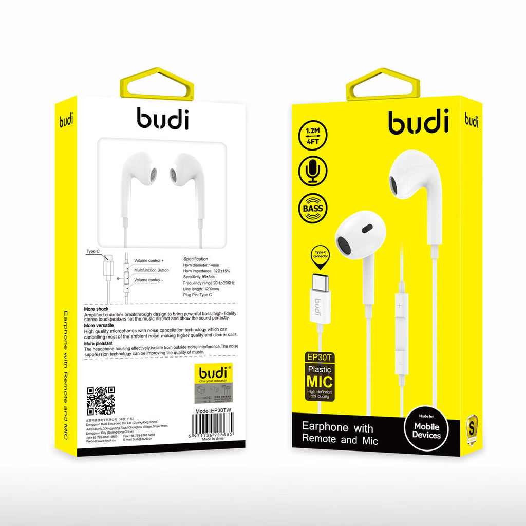 Budi EP30TW — Oordopjes 1.2 m, wit