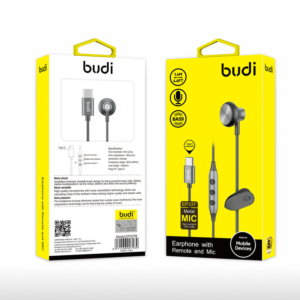 Budi EP33TB — Oordopjes 1.4 m, zwart