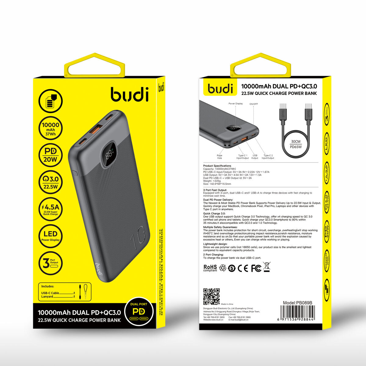 Budi PB089B — Powerbank 22.5W, 10000 mAh