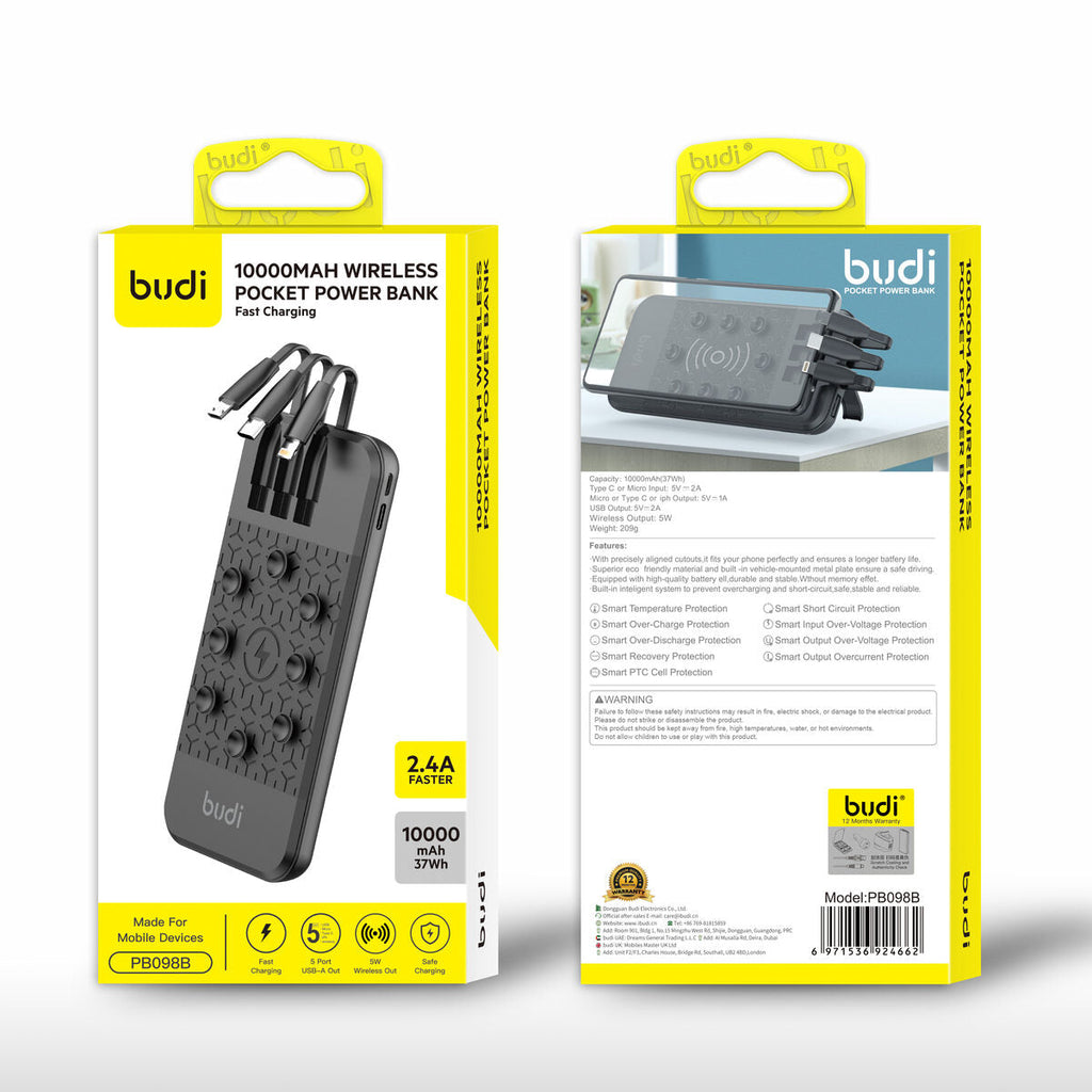 Budi PB098B — Powerbank 5W, 10000 mAh, zwart