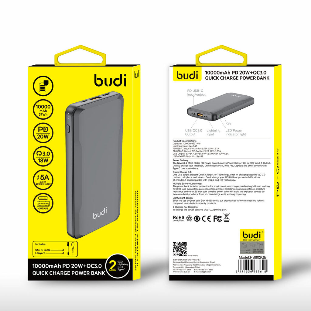 Budi PB802QB — Powerbank 20W, 10000 mAh