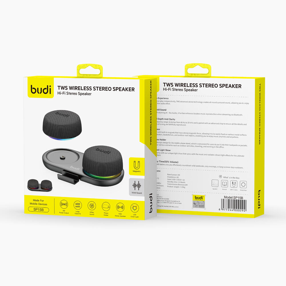 Budi SP15B — Speaker 6W, 600 mAh, zwart