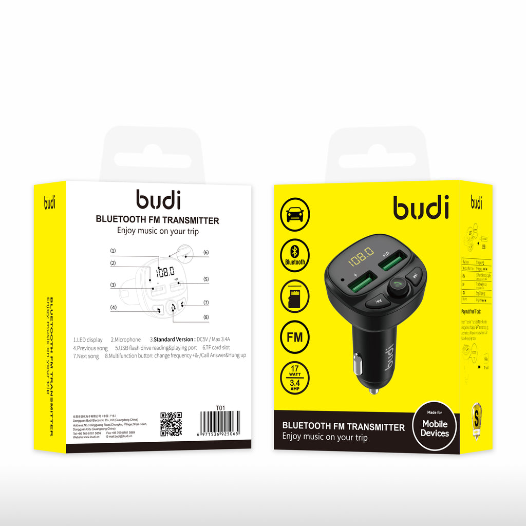 Budi T01 – Car Charger with FM Transmitter, 17W
