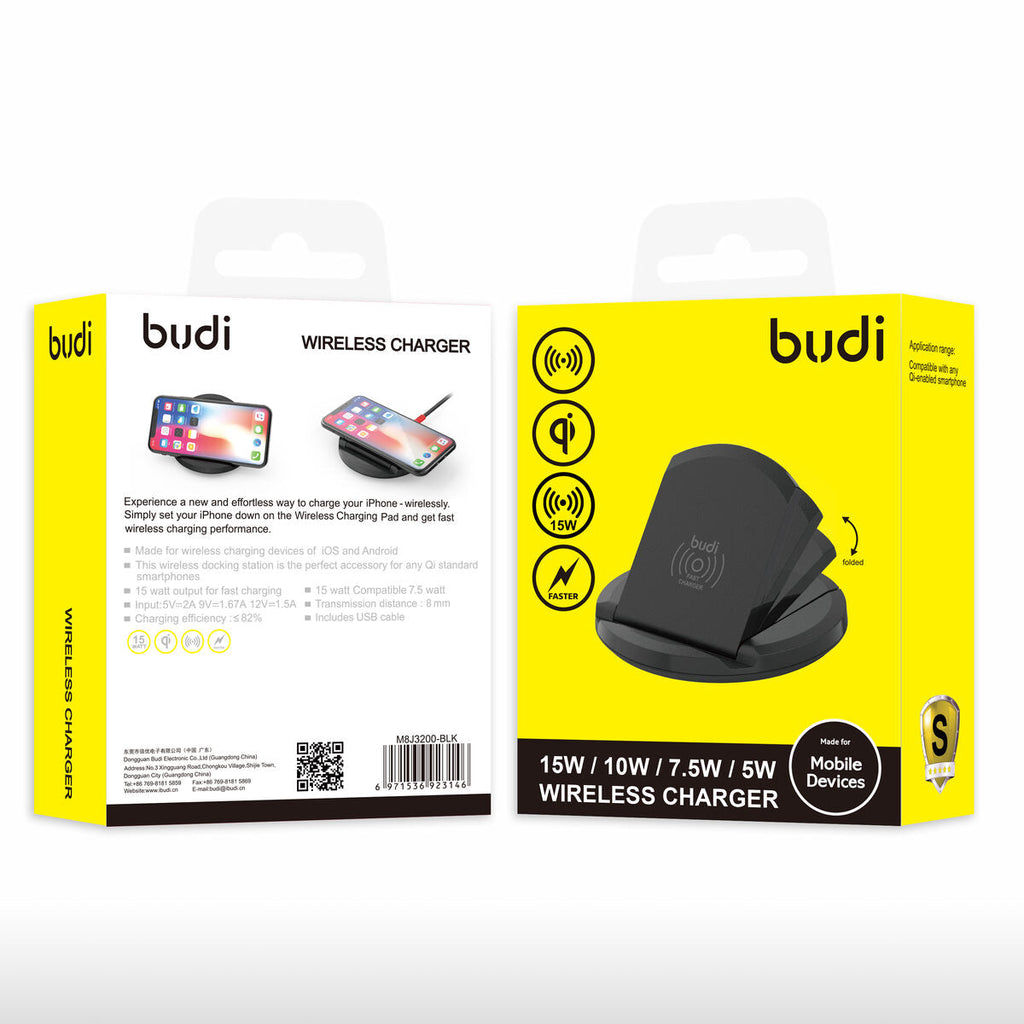 Budi WL3200TB — Draadloze oplader USB-C naar USB-C, 15W, 1 m
