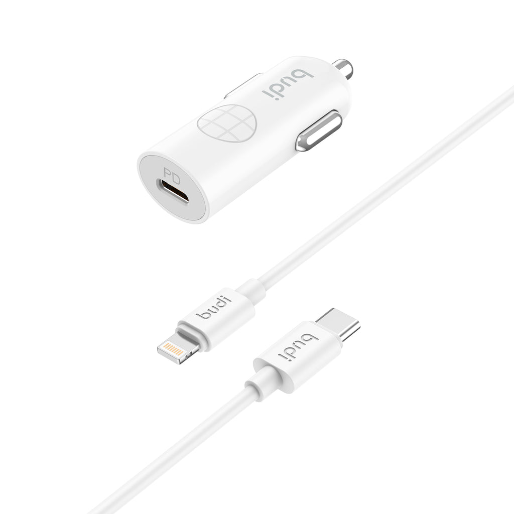 Budi USB-C to Lightning Car Charger, 33W, 1m, White (CC062TTLW)