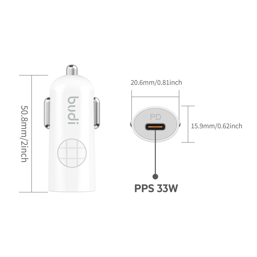 Budi USB-C to Lightning Car Charger, 33W, 1m, White (CC062TTLW)