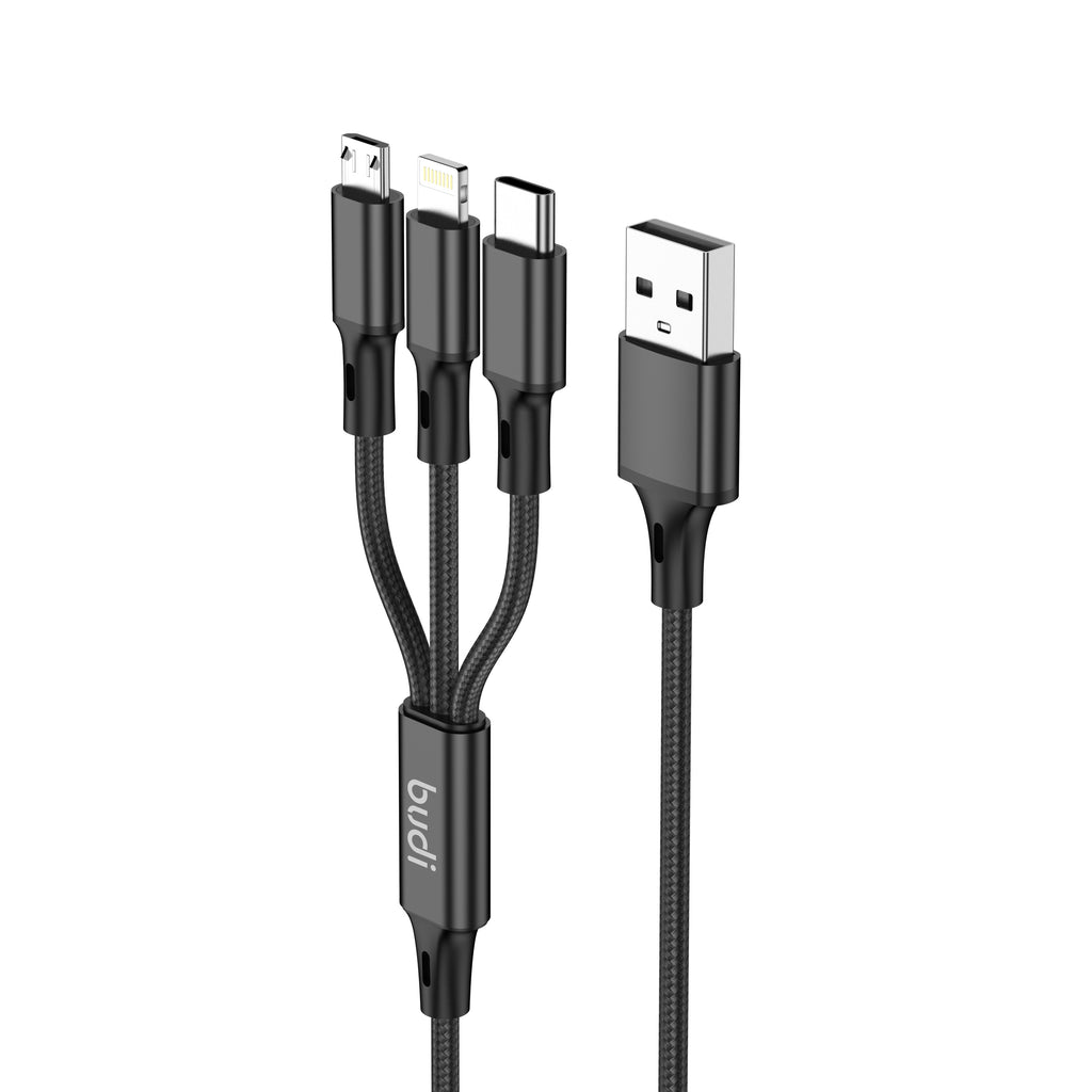 Budi 3-in-1 Charging Cable, 1m, Black (DC203A8B)