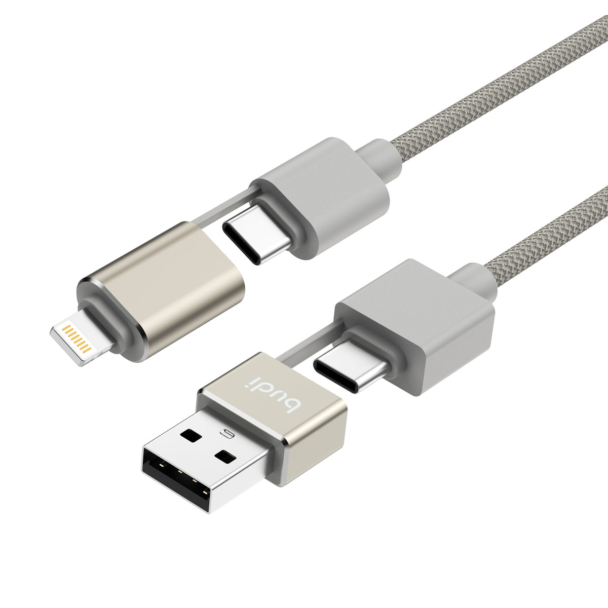 Budi 2-in-1 USB-A to USB-C + Lightning Cable, 1m, Gold (DC260ATTL10G)