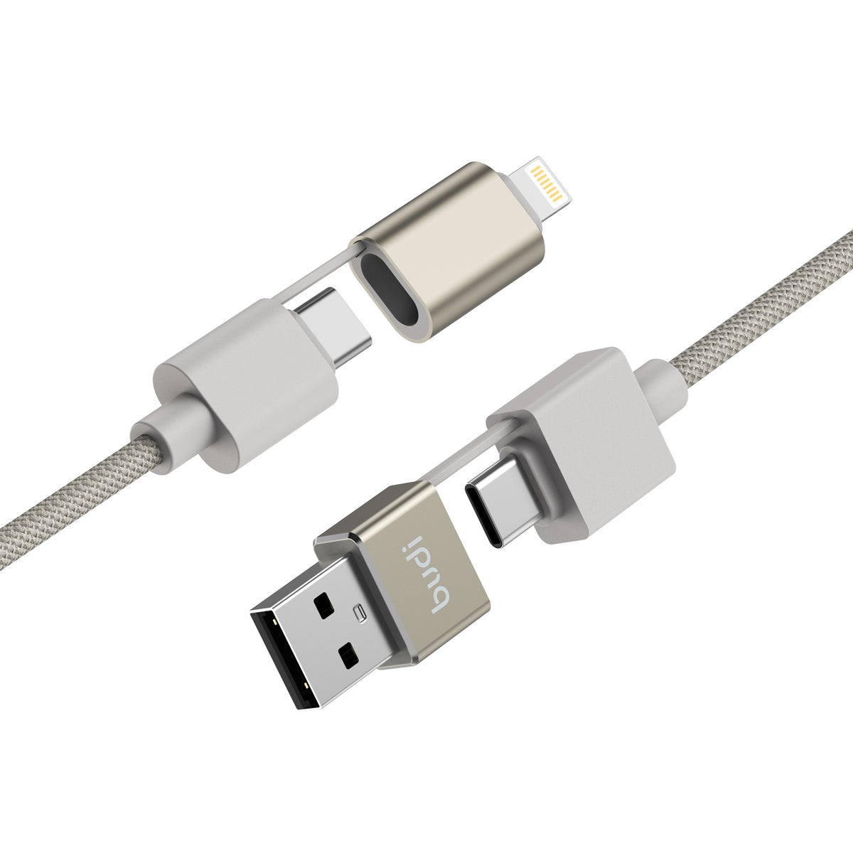 Budi 2-in-1 USB-A to USB-C + Lightning Cable, 1m, Gold (DC260ATTL10G)