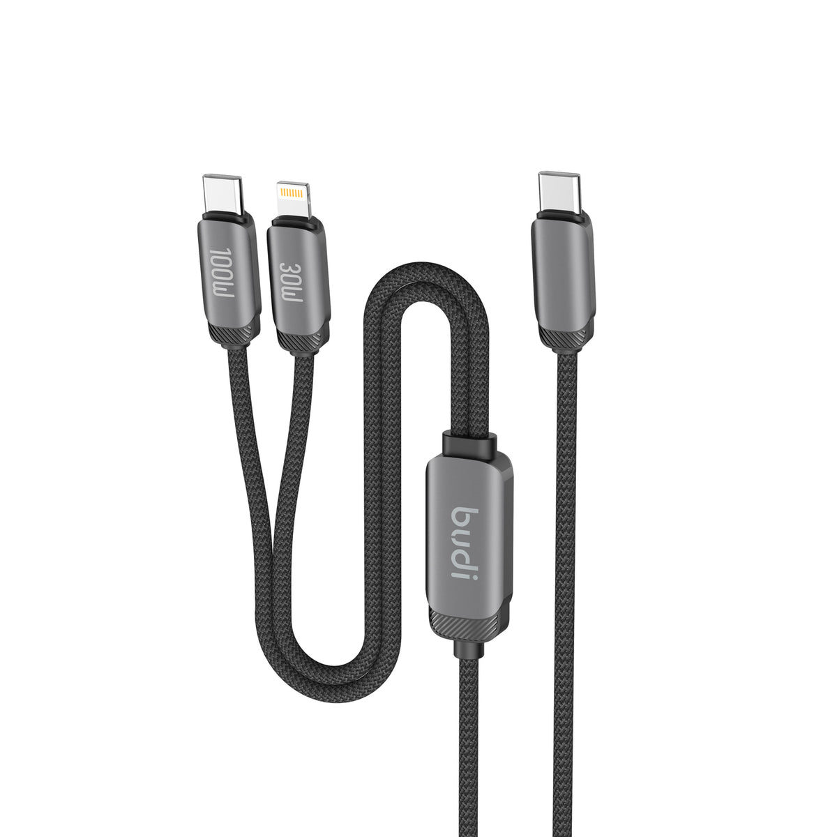 Budi 2-in-1 Charging Cable, 100W, 1.2m, Black (DC266TTL12B)