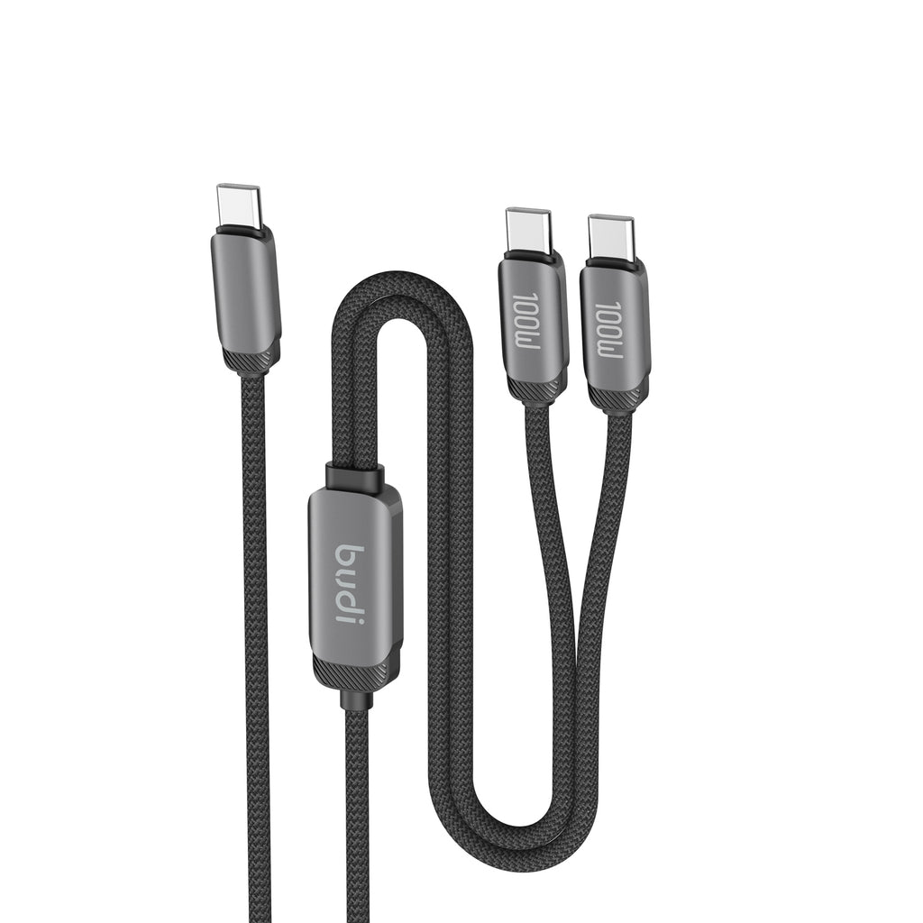 Budi 2-in-1 Charging Cable, 100W, 1.2m, Black (DC266TTT12B)
