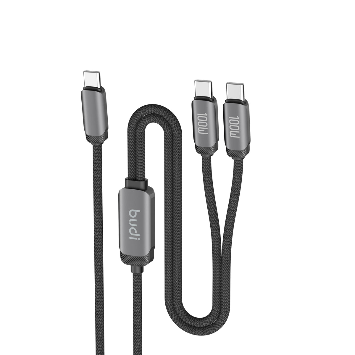 Budi 2-in-1 Charging Cable, 100W, 1.2m, Black (DC266TTT12B)