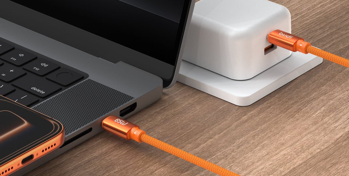 Budi USB-C to USB-C Charging Cable, 65W, 1.5m, Orange (DC271TT15C)
