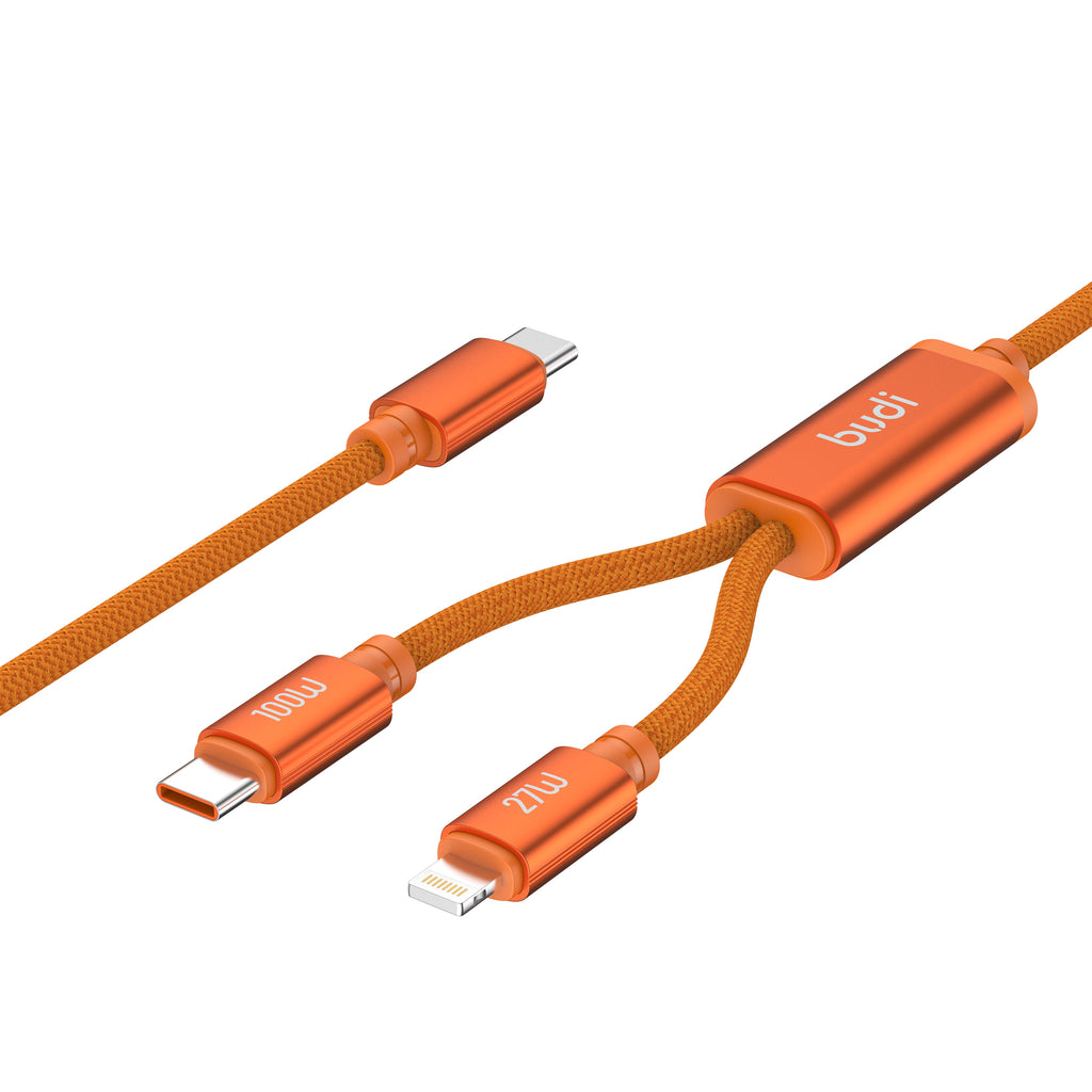 Budi 2-in-1 Charging Cable, 100W, 1.5m, Orange (DC271TTL15C)