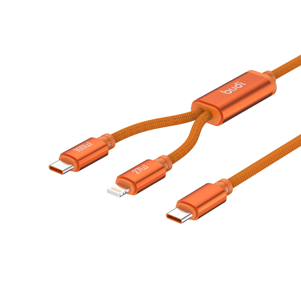 Budi 2-in-1 Charging Cable, 100W, 1.5m, Orange (DC271TTL15C)