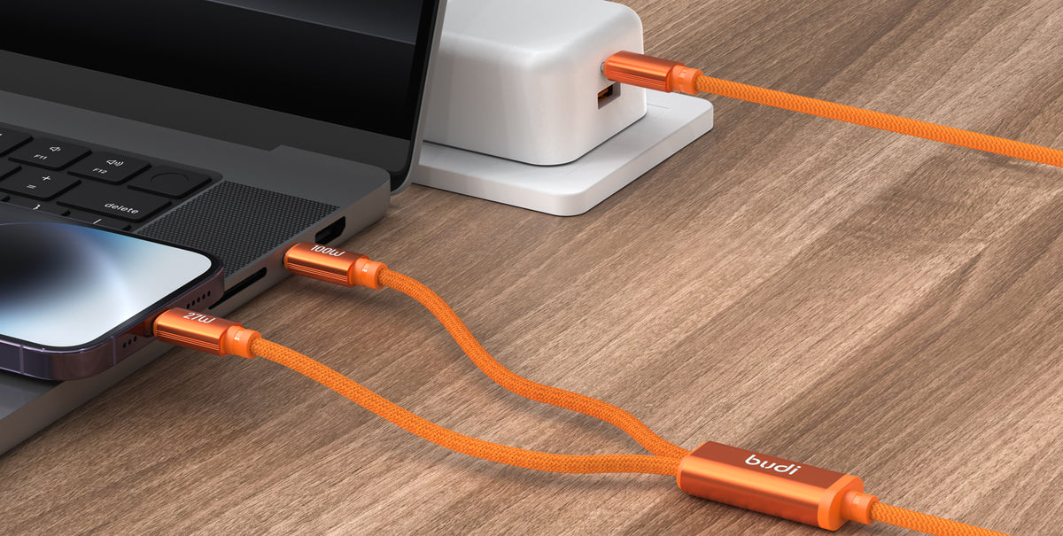 Budi 2-in-1 Charging Cable, 100W, 1.5m, Orange (DC271TTL15C)