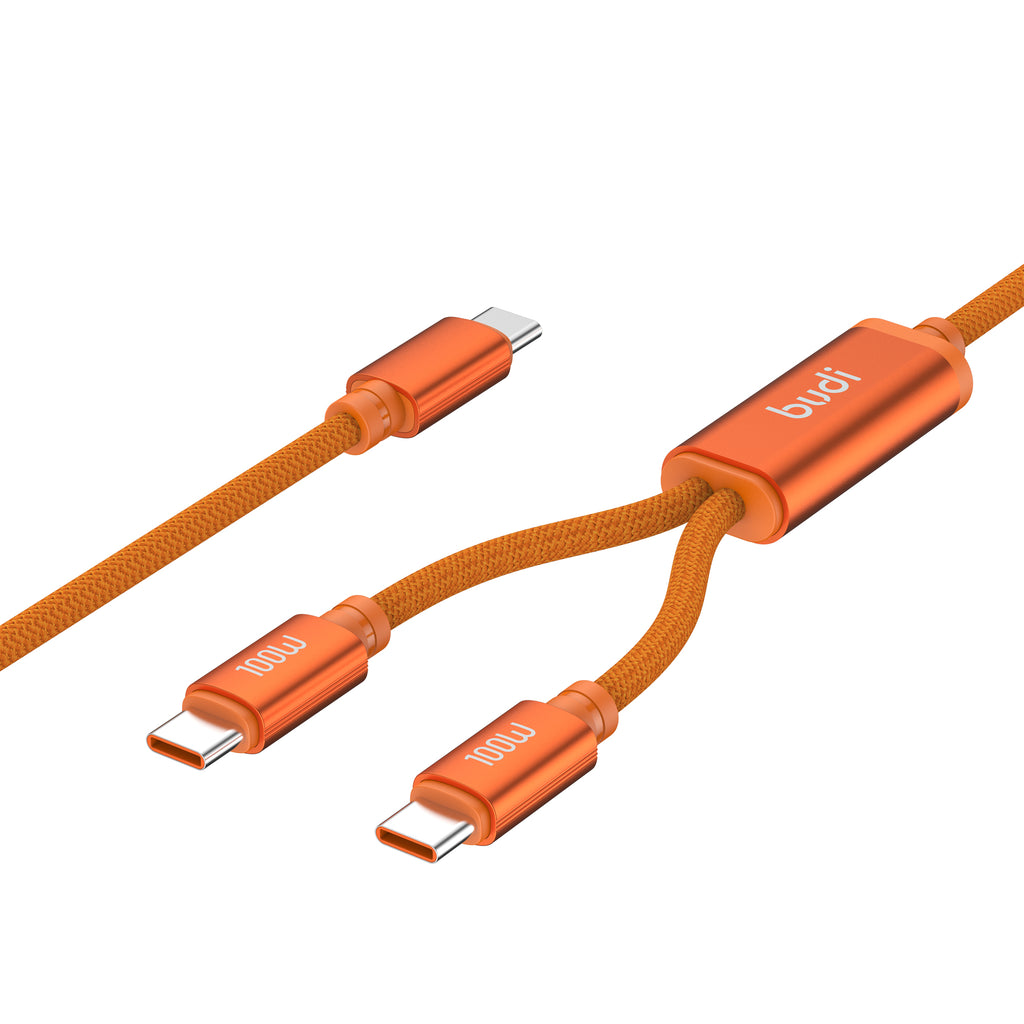 Budi 2-in-1 Charging Cable, 100W, 1.5m, Orange (DC271TTT15C)