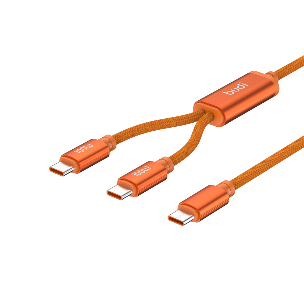 Budi 2-in-1 Charging Cable, 100W, 1.5m, Orange (DC271TTT15C)