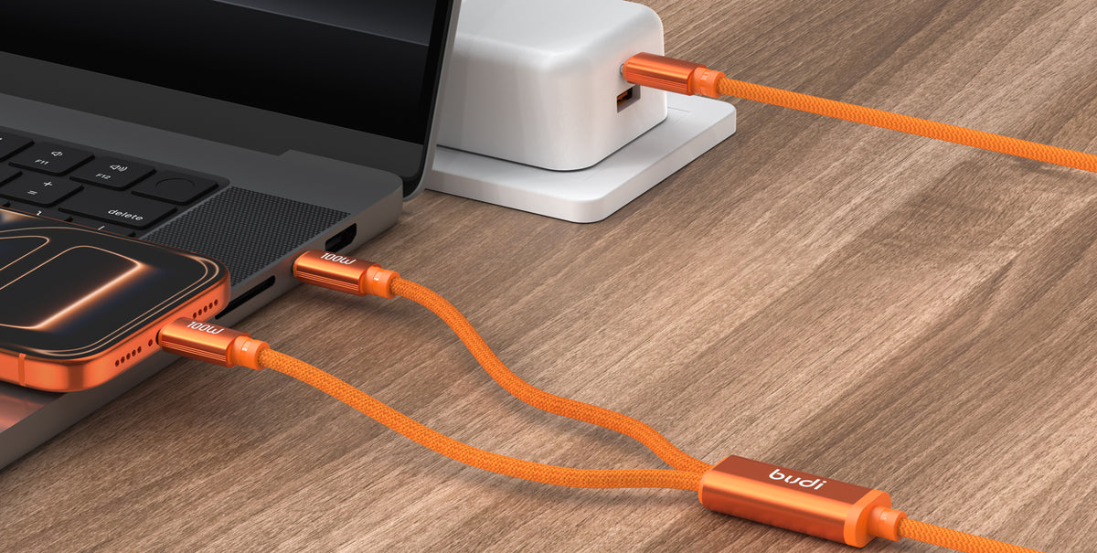 Budi 2-in-1 Charging Cable, 100W, 1.5m, Orange (DC271TTT15C)