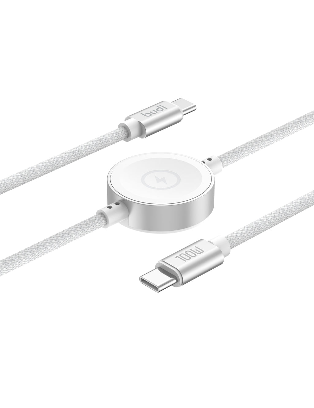 Budi 2-in-1 USB-C Cable with Apple Watch Charger, 100W, 1.5m, White (DC275TT15W)