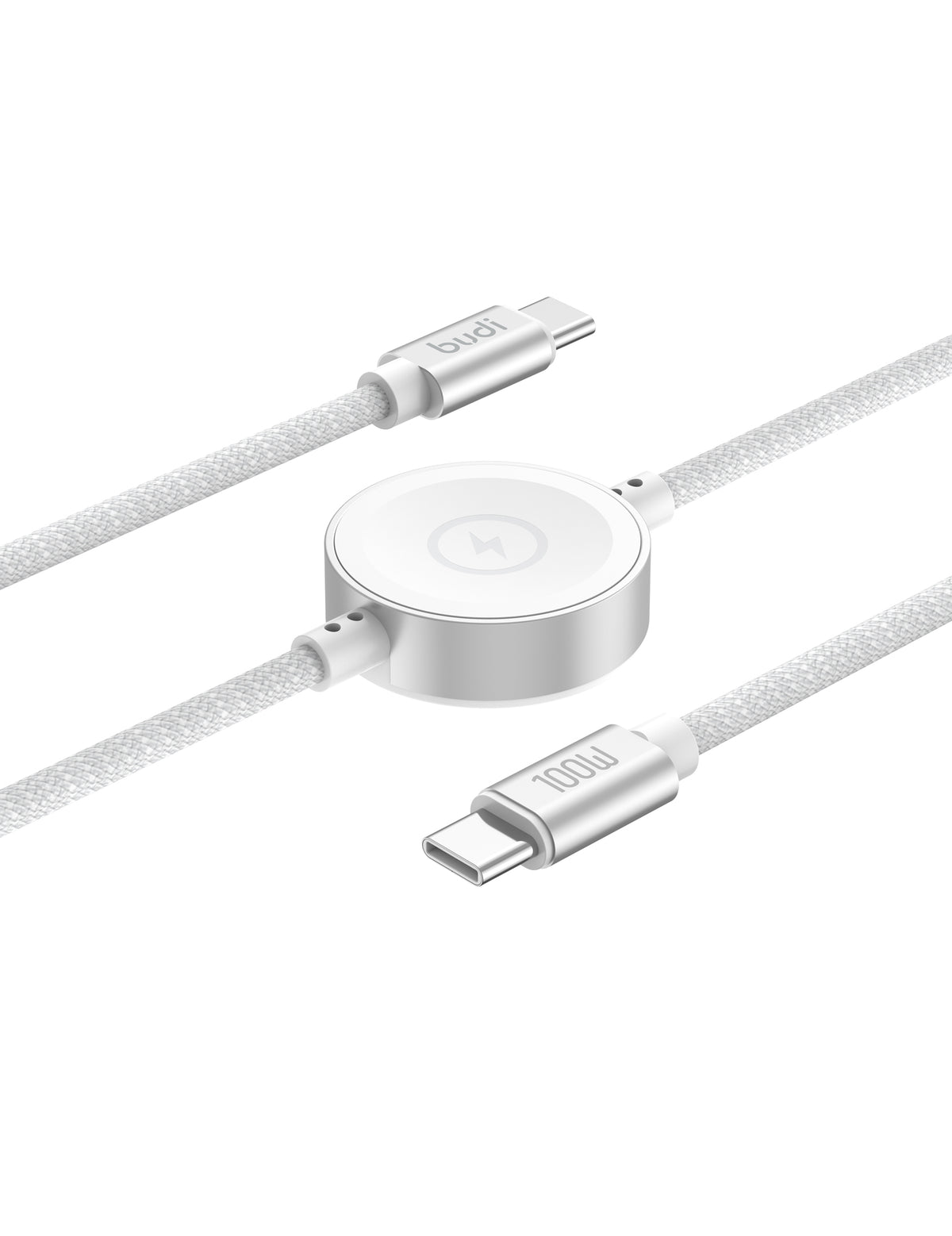 Budi 2-in-1 USB-C Cable with Apple Watch Charger, 100W, 1.5m, White (DC275TT15W)