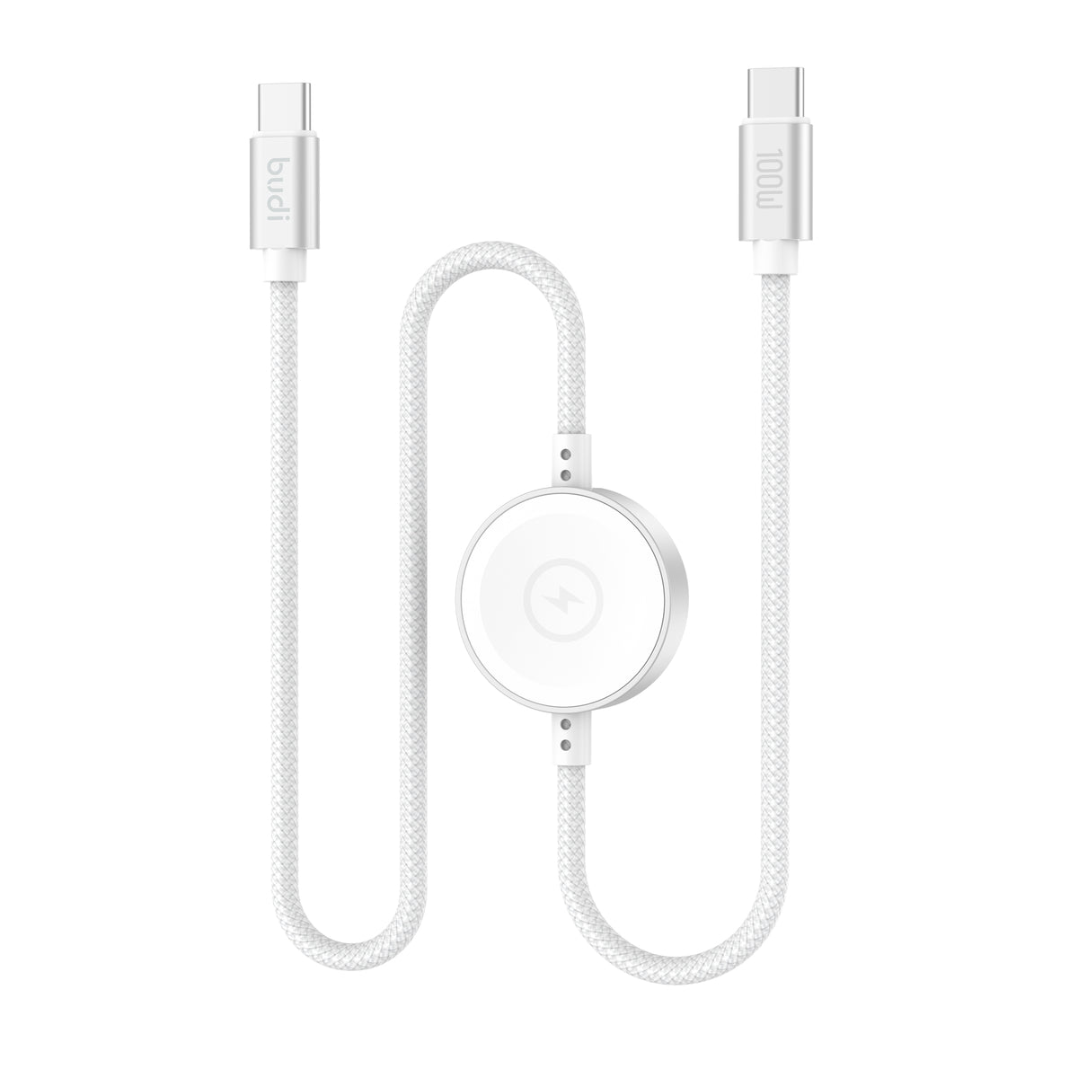 Budi 2-in-1 USB-C Cable with Apple Watch Charger, 100W, 1.5m, White (DC275TT15W)