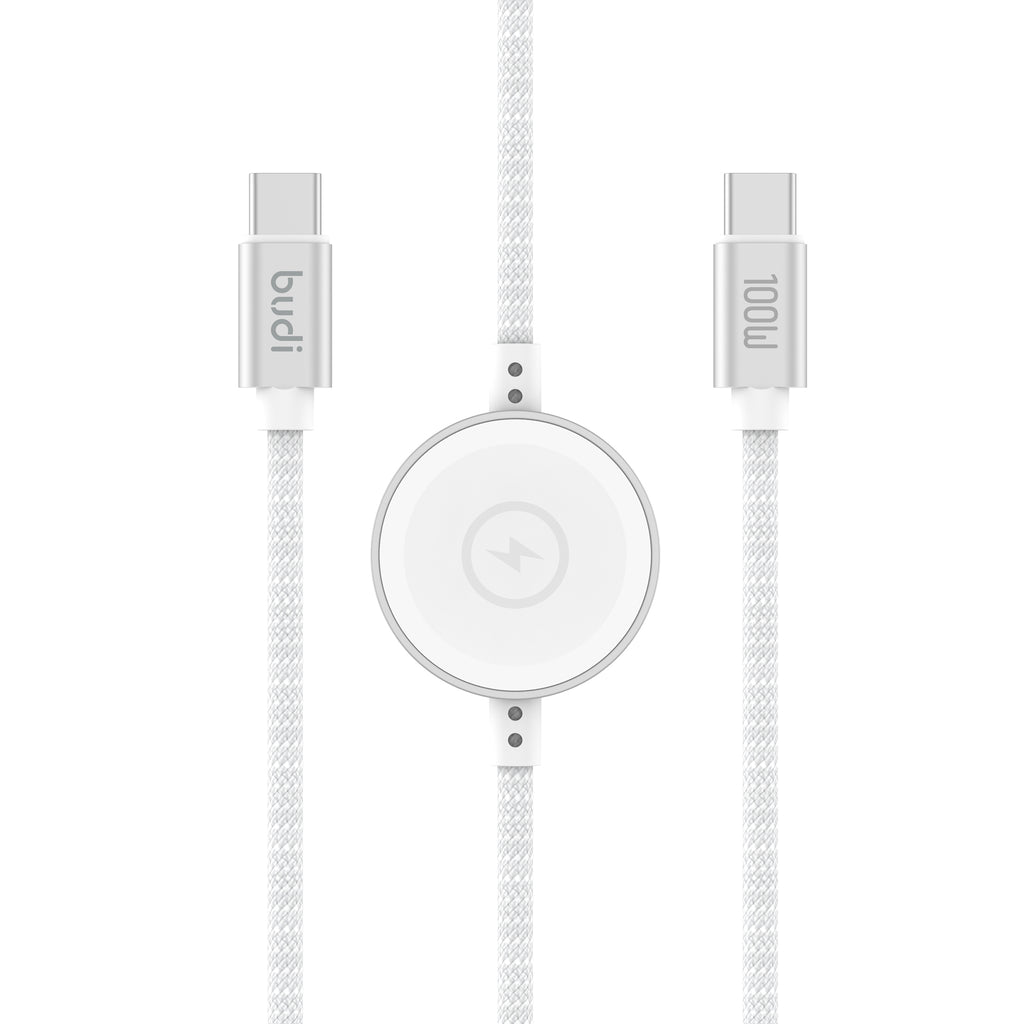 Budi 2-in-1 USB-C Cable with Apple Watch Charger, 100W, 1.5m, White (DC275TT15W)