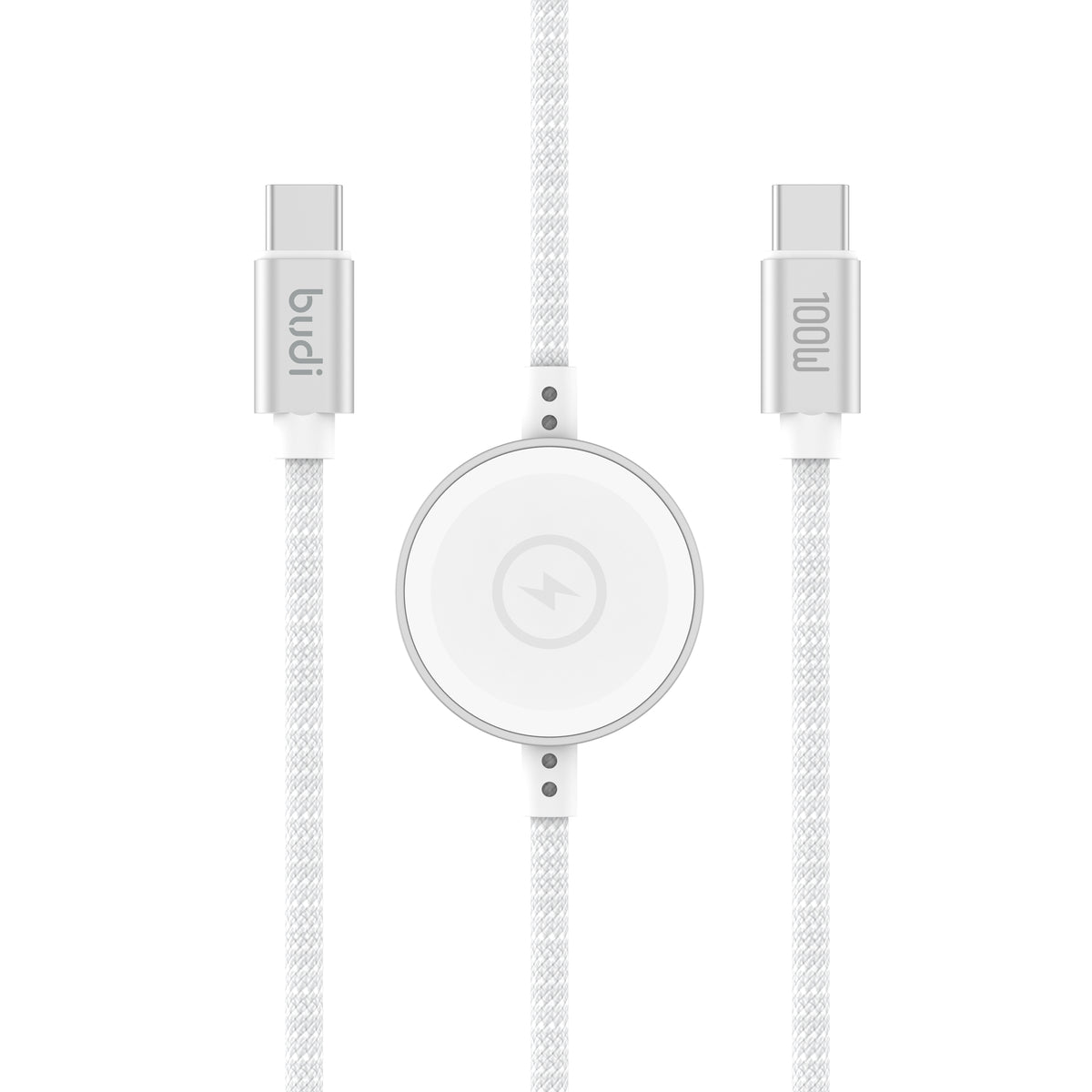 Budi 2-in-1 USB-C Cable with Apple Watch Charger, 100W, 1.5m, White (DC275TT15W)