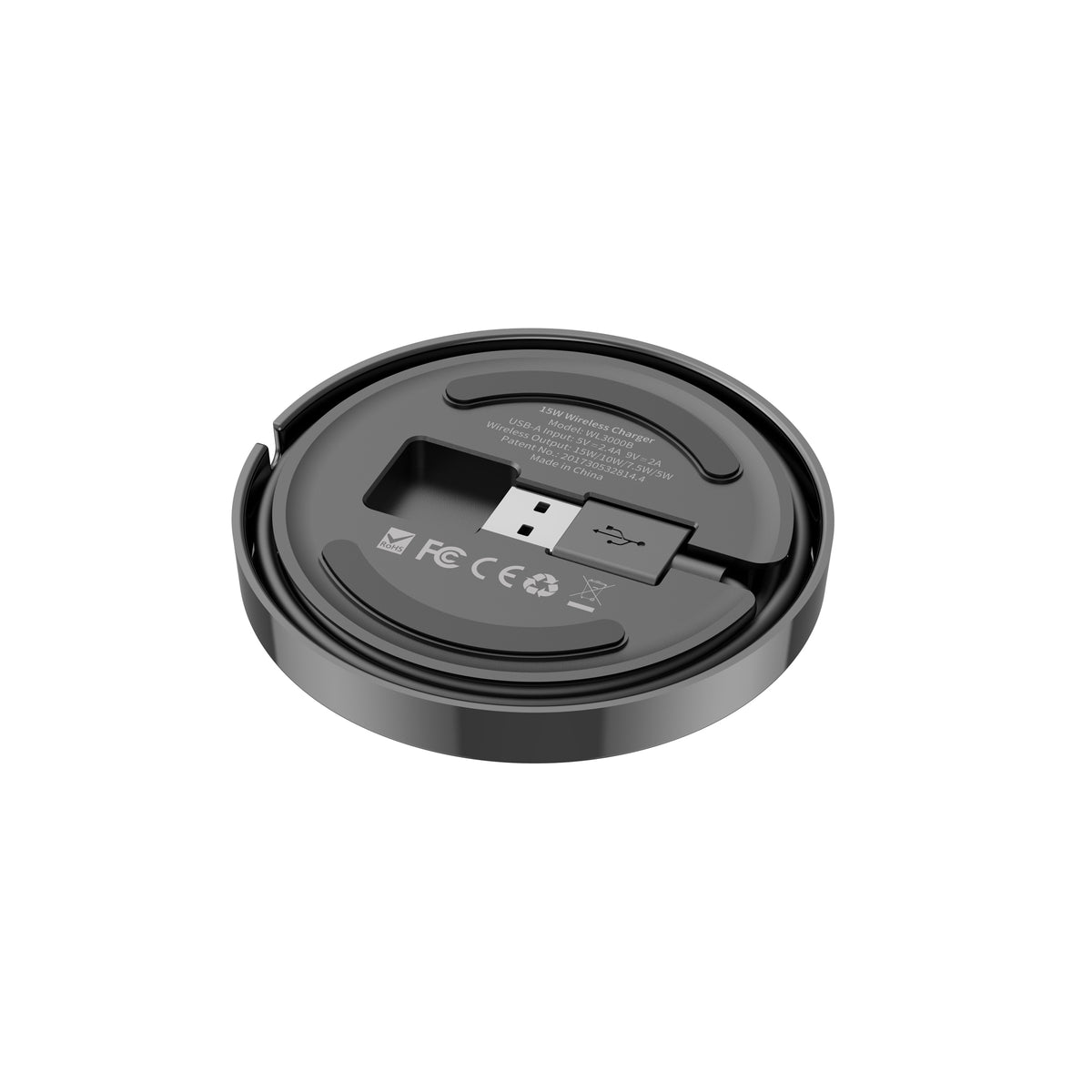 Budi USB-A to USB-C Wireless Charger, 15W, 1m, Black (WL3000B)