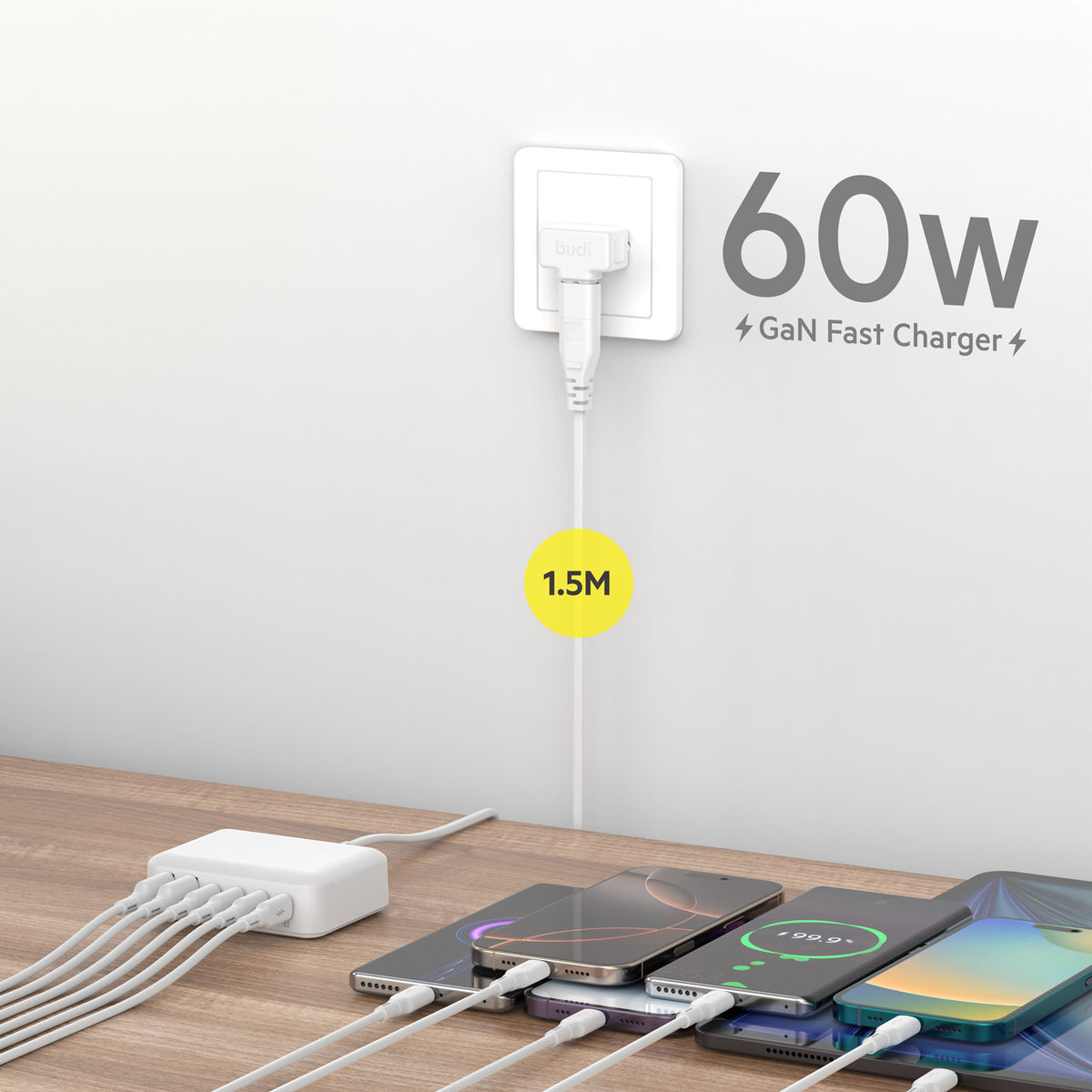 Budi Wall Charger, 60W, 1.5m (AC318EW)