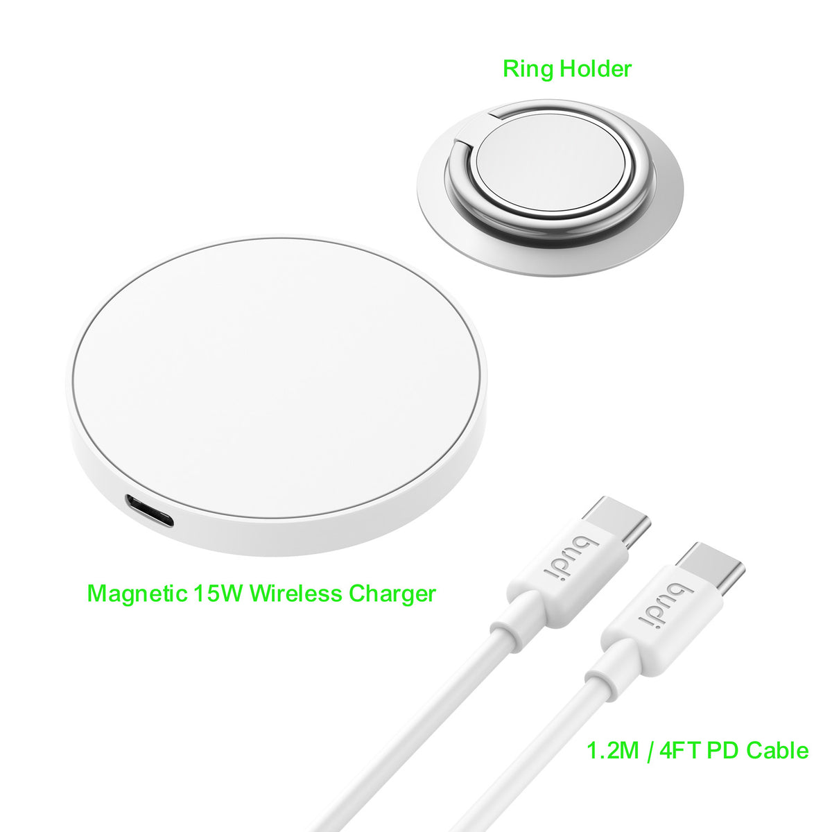 Budi USB-C to USB-C Wireless Charger, 15W, White (WL3700W)
