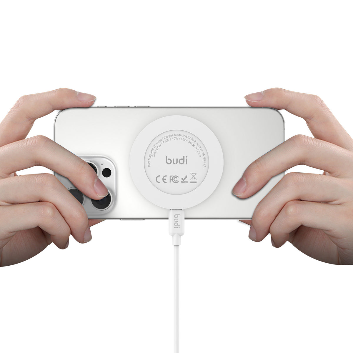 Budi USB-C to USB-C Wireless Charger, 15W, White (WL3700W)