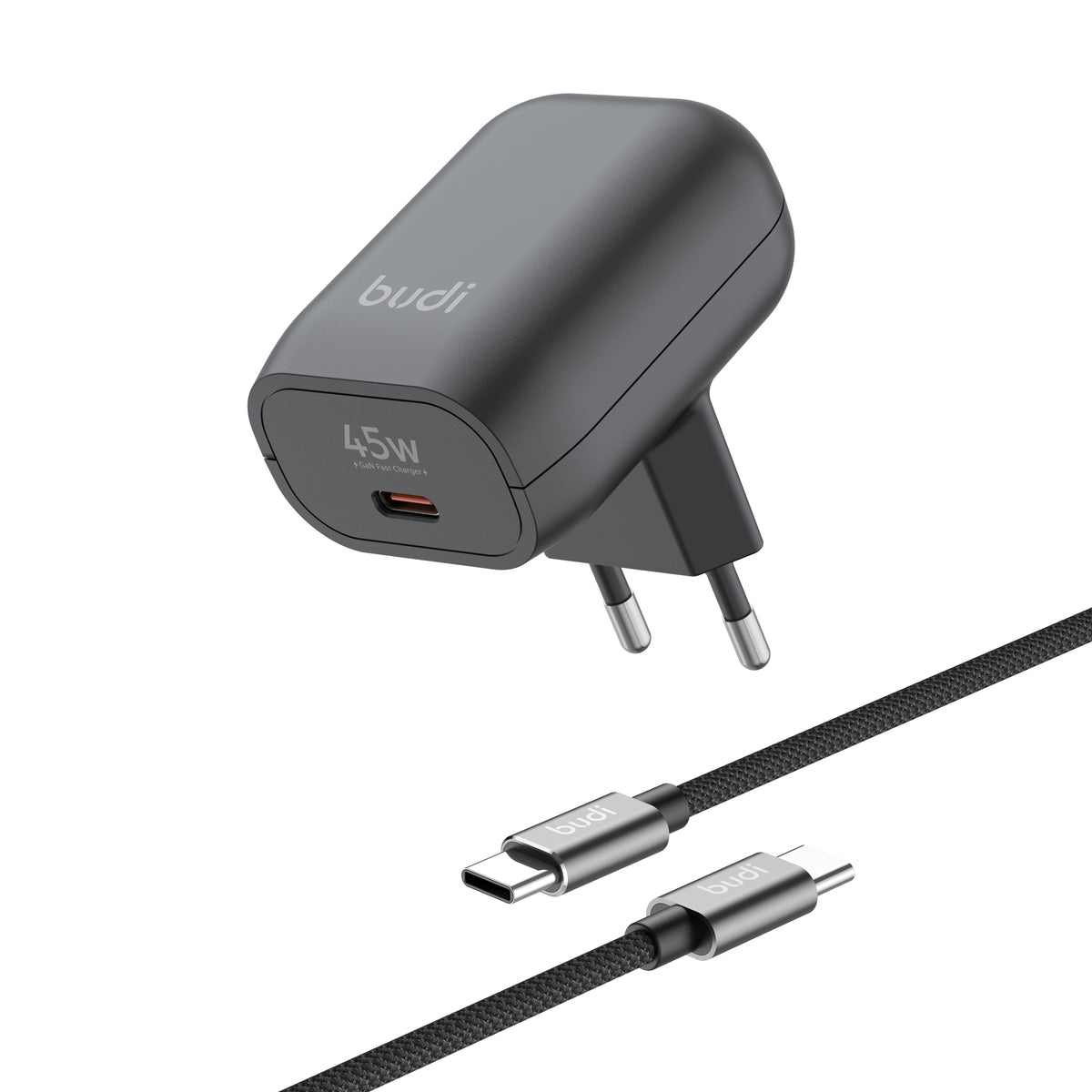 Budi USB-C to USB-C Wall Charger, 45W, 1m, Black (AC370ETTB)
