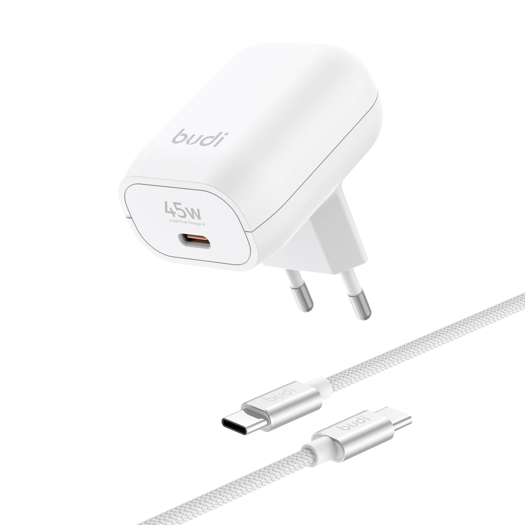 Budi USB-C to USB-C Wall Charger, 45W, 1m, White (AC370ETTW)